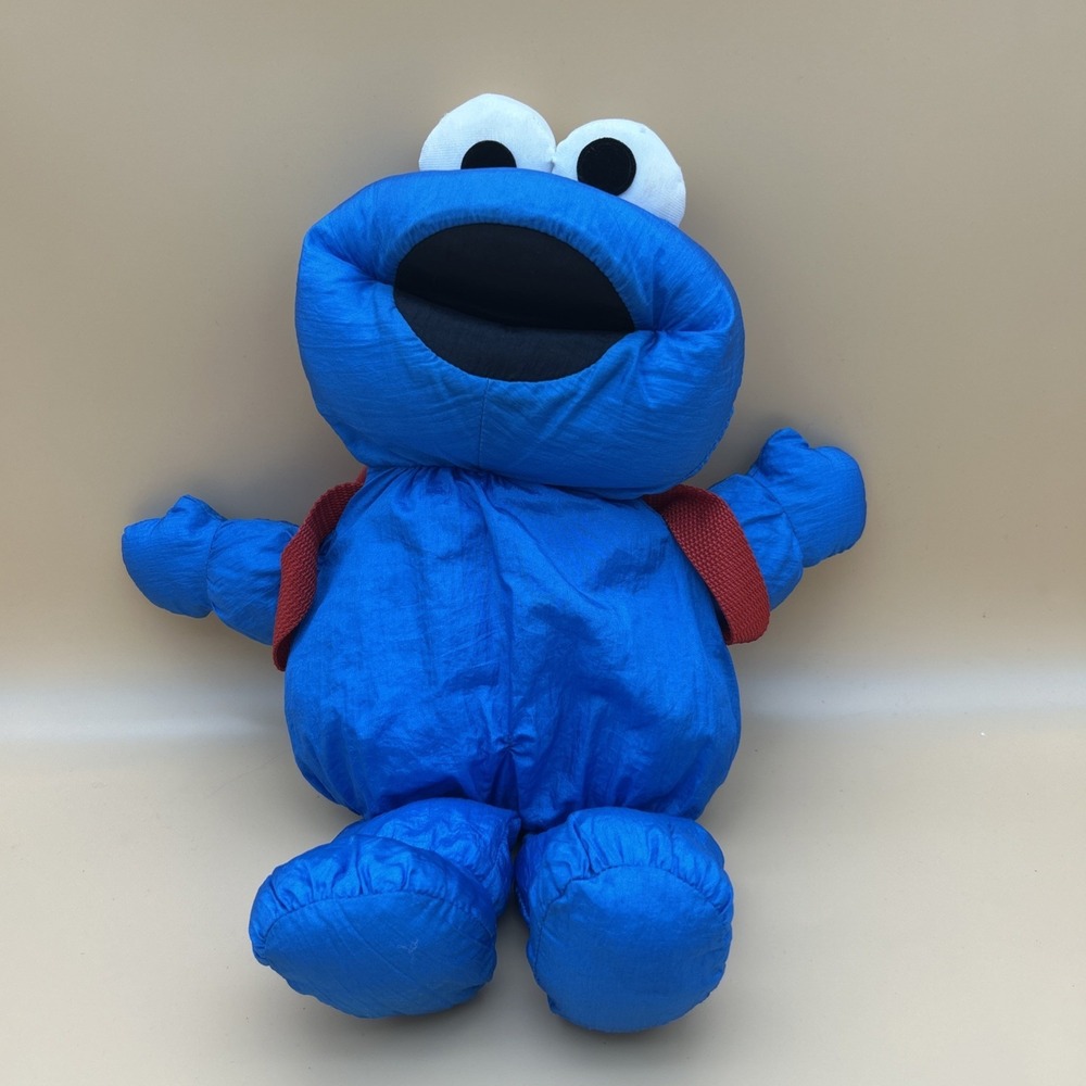 VTG Hungry Cookie Monster Parachute Nylon Plush 1995 Sesame Street Tyco Backpack